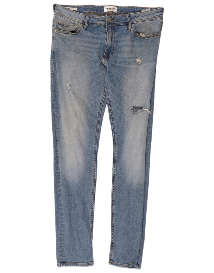 JACK & JONES Męskie Liam Distressed Skinny Jeans W34 L32 Niebieski