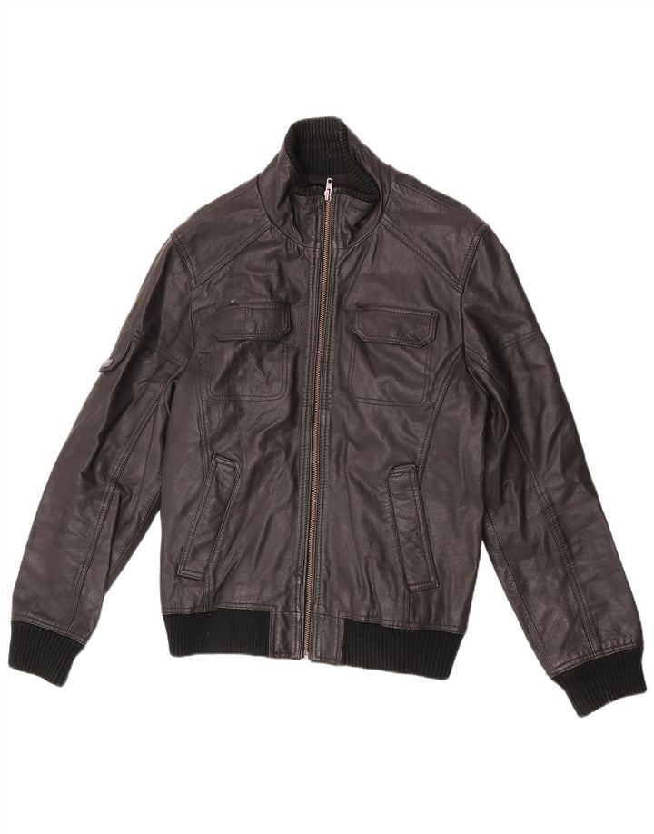 Męska kurtka skórzana Bomber Jack & Jones UK 40, duża czarna