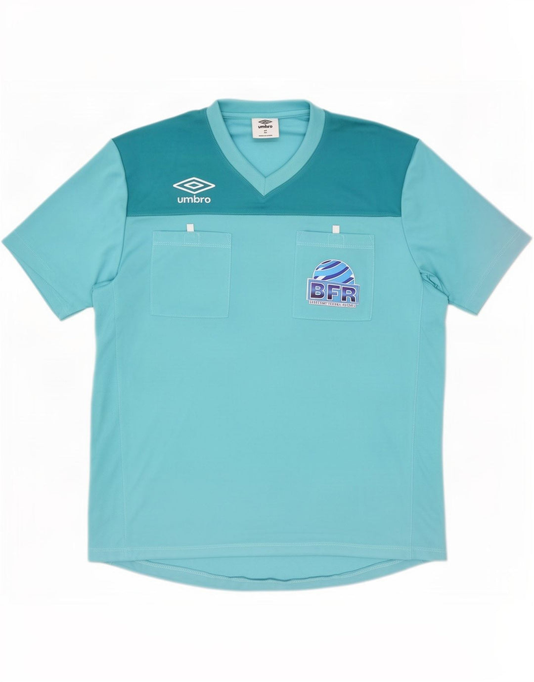Męska koszulka z grafiką Umbro, top XL, niebieski, poliester z blokami kolorów