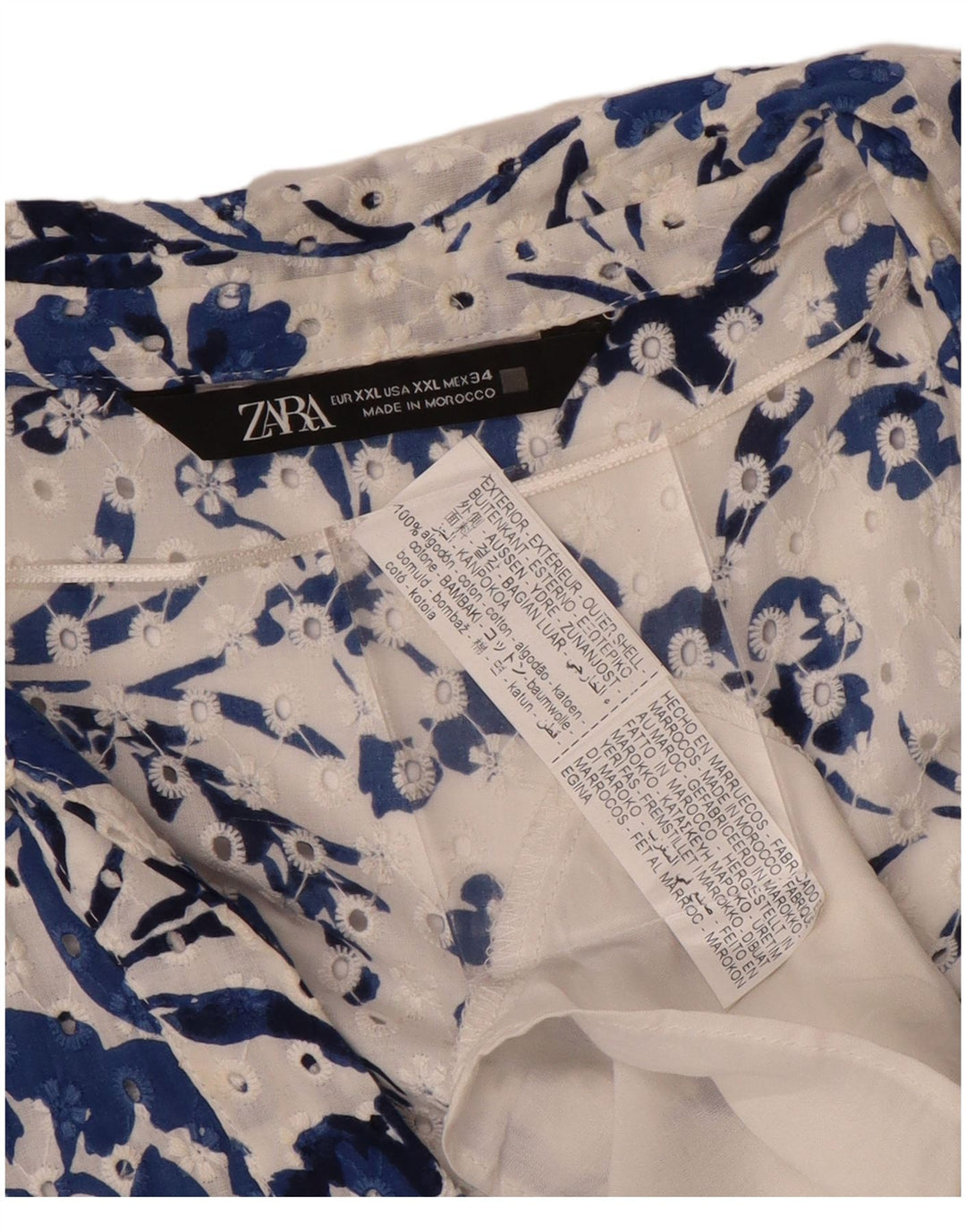 Damska sukienka maxi z krótkim rękawem ZARA UK 20 2XL Niebieska bawełniana w kwiaty