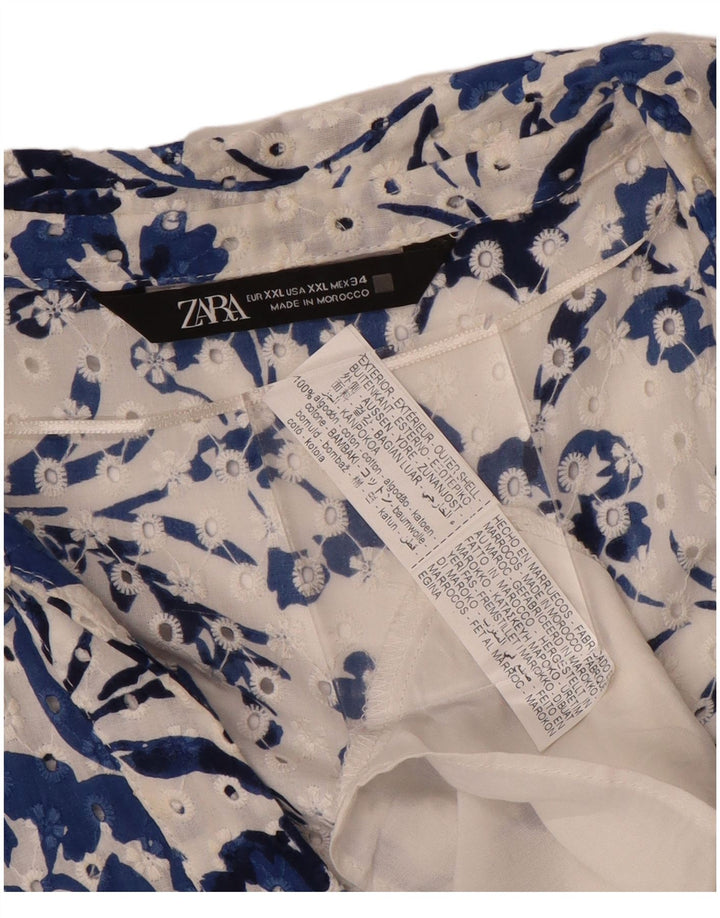 Damska sukienka maxi z krótkim rękawem ZARA UK 20 2XL Niebieska bawełniana w kwiaty