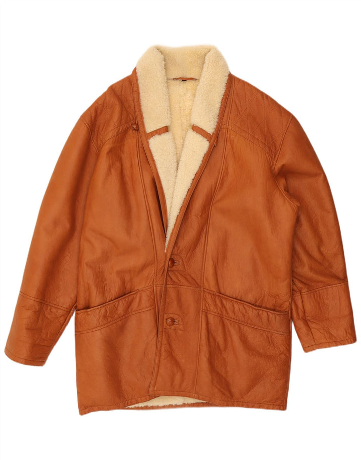 Męski płaszcz z owczej skóry VINTAGE IT 50, duży, brązowy