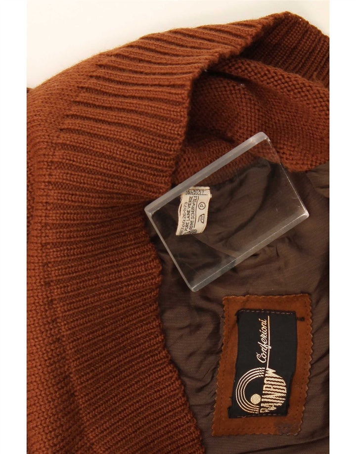 Vintage męski sweter rozpinany, średniej wielkości brązowa skóra