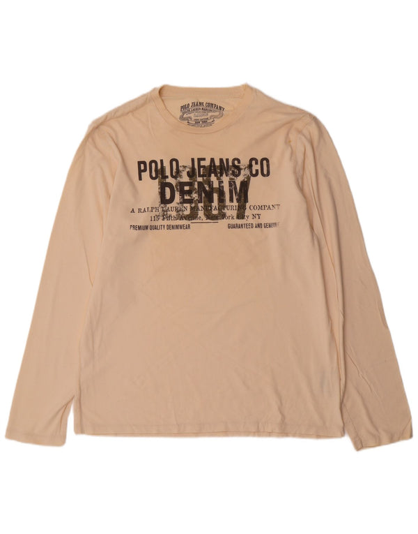 Męski top graficzny Ralph Lauren z długim rękawem, duży, beżowy, bawełniany