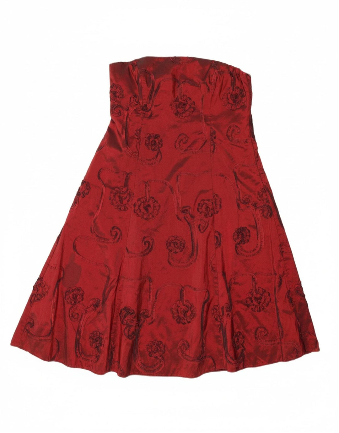 DEBUT Womens Strapless Dress UK 16 Large  Maroon Floral Polyester