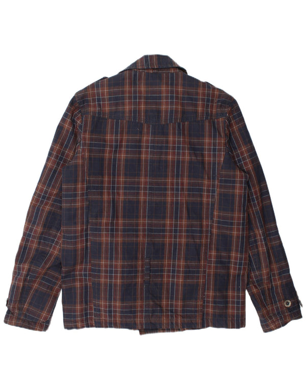 Energie Mens Pea Coat UK 42 XL Navy Blue Check Cotton