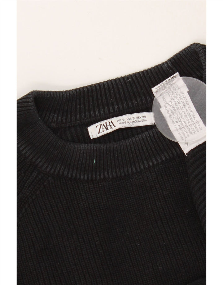 Męski sweter z okrągłym dekoltem Zara, mały, czarny, bawełniany