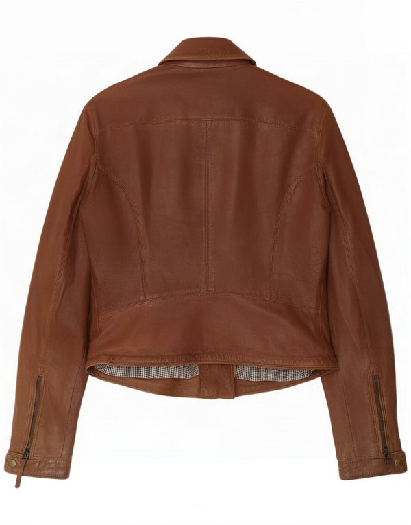 Massimo Dutti Damska kurtka skórzana Biker UK 10 Small Brown