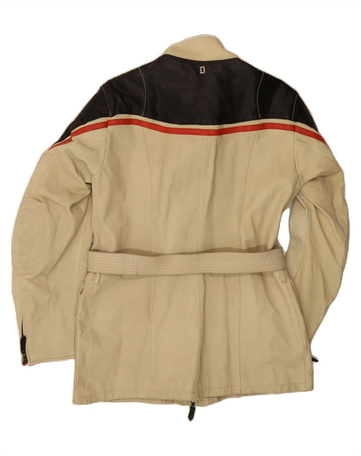 DONDUP Womens Leather Jacket UK 16 Large Beige Colourblock Leather Vintage Dondup and Second-Hand Dondup from Messina Hembry 