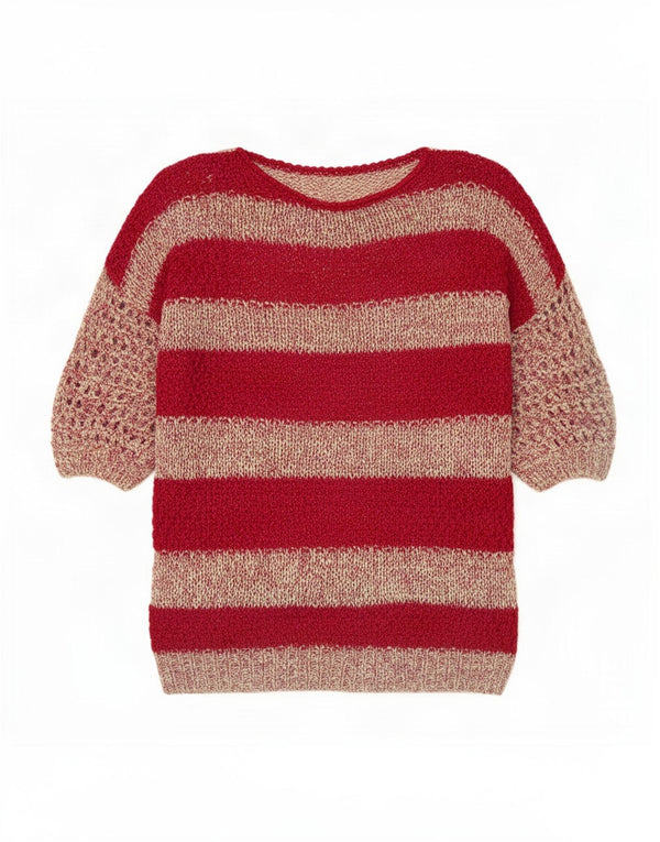 Vintage Womens See Through Crew Neck Jumper Sweater UK 16 Large Red Striped