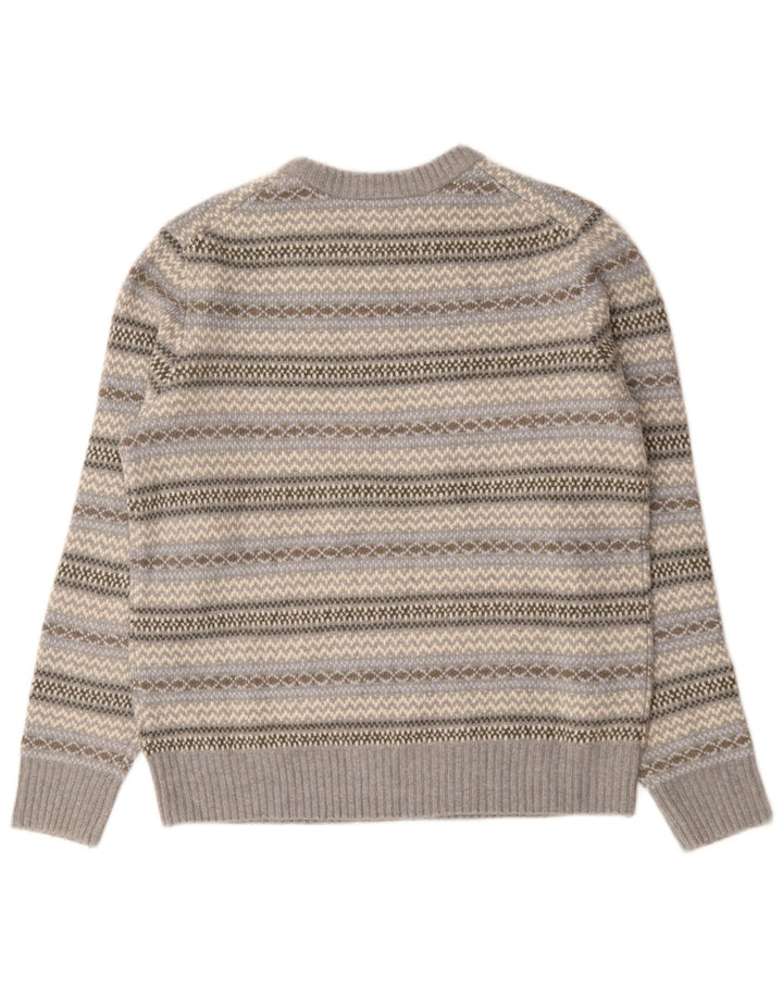 Marks & Spencer Męski sweter z dekoltem w łódkę Średni szary Fair Isle Wool