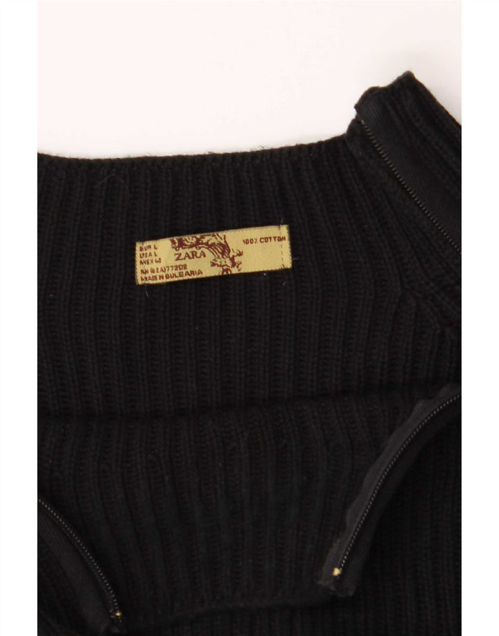 Męski sweter Zara z zamkiem błyskawicznym, duży, czarny, bawełniany