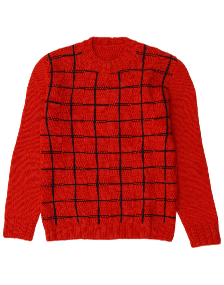 Sweter damski w stylu vintage z okrągłym dekoltem UK 16, duża czerwona kratka