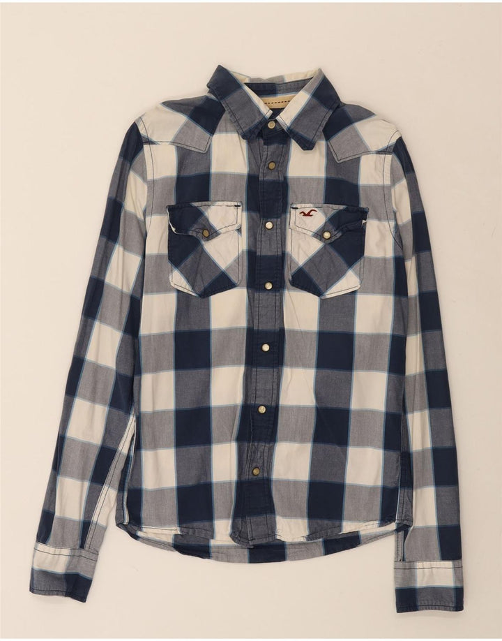 HOLLISTER Mens Shirt Small Navy Blue Gingham Cotton