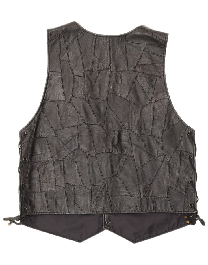 Vintage damska skórzana kamizelka 2XL czarna patchworkowa rowerzystka