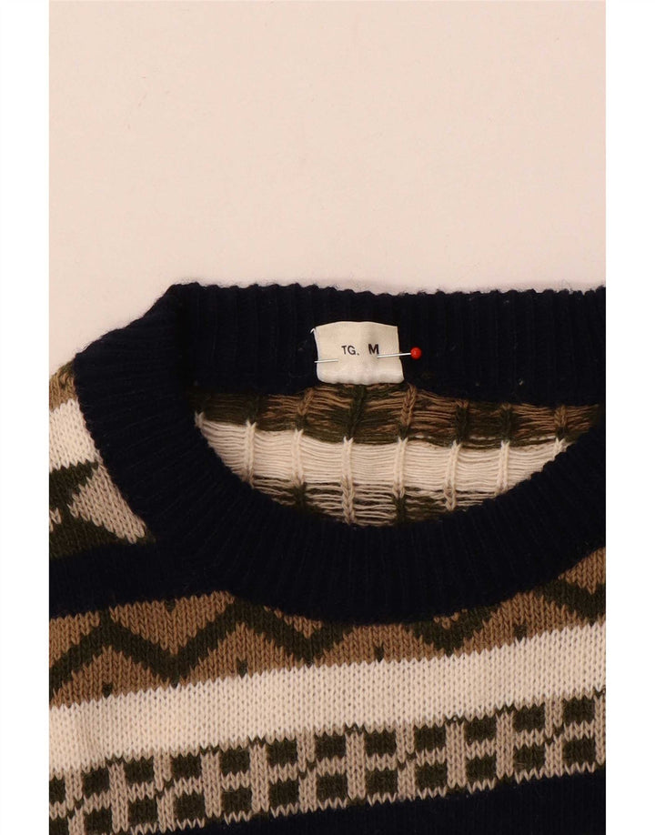 Vintage męski sweter z dekoltem w łódkę, średnio wielobarwny, geometryczny