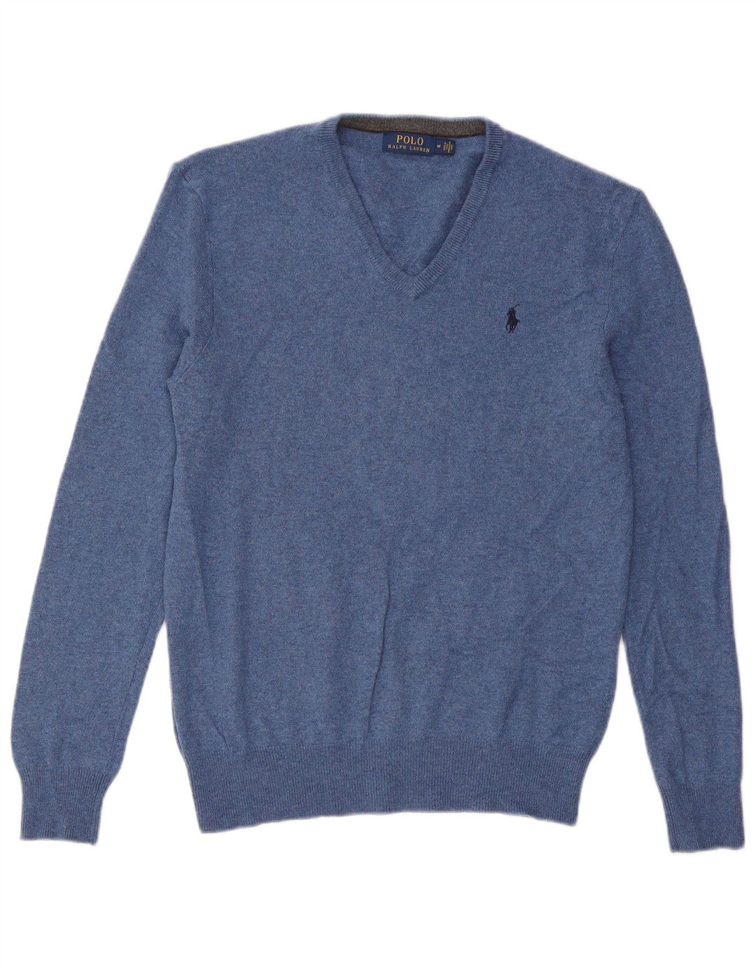 Polo Ralph Lauren Męski sweter z dekoltem w kształcie litery V, średnioniebieski, wełniany