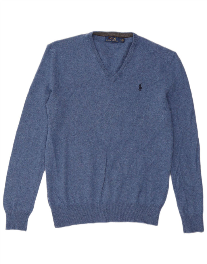 Polo Ralph Lauren Męski sweter z dekoltem w kształcie litery V, średnioniebieski, wełniany
