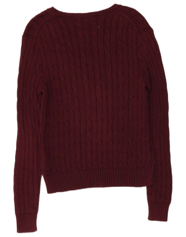 Sweter damski Polo Ralph Lauren z dekoltem w kształcie litery V, UK 14, duży, bordowy, bawełniany