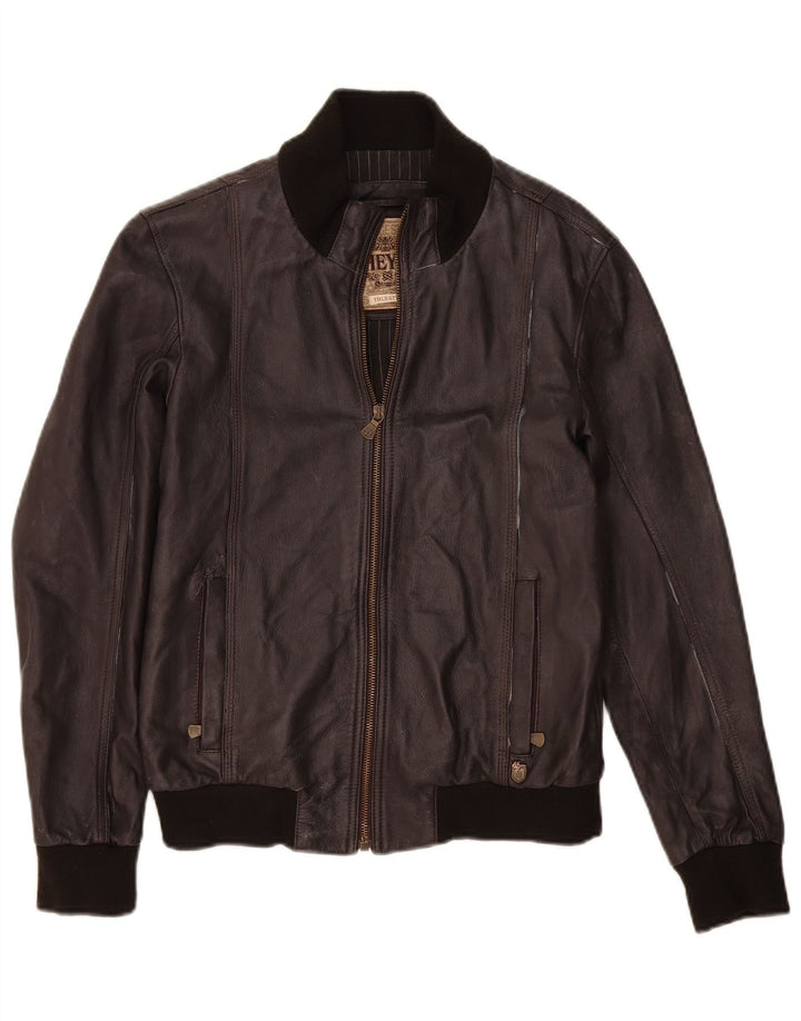 Vintage męska kurtka skórzana bomber UK 36 mała brązowa skóra