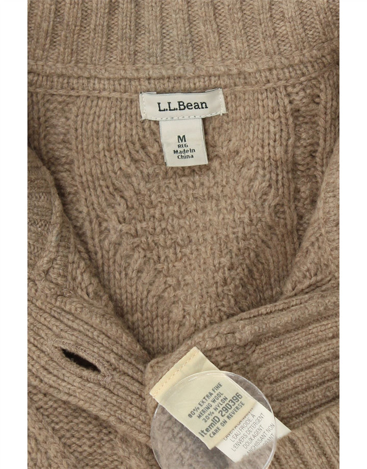 Damski sweter rozpinany L.L.BEAN UK 12, średni beż, wełna merynosowa