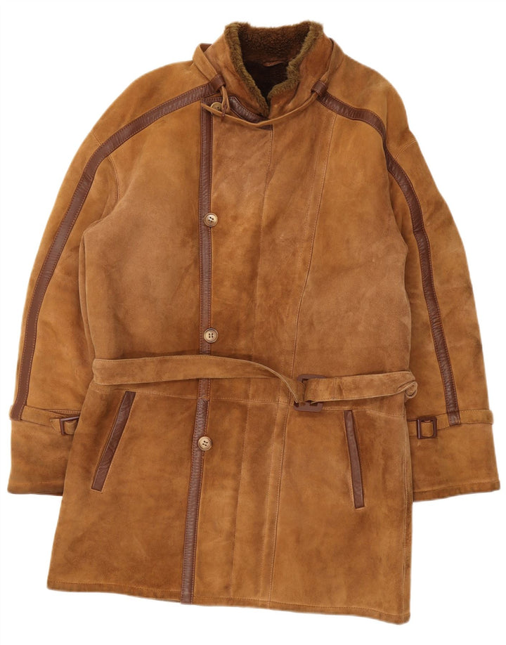 Vintage męski płaszcz z owczej skóry UK 36 Small Brown