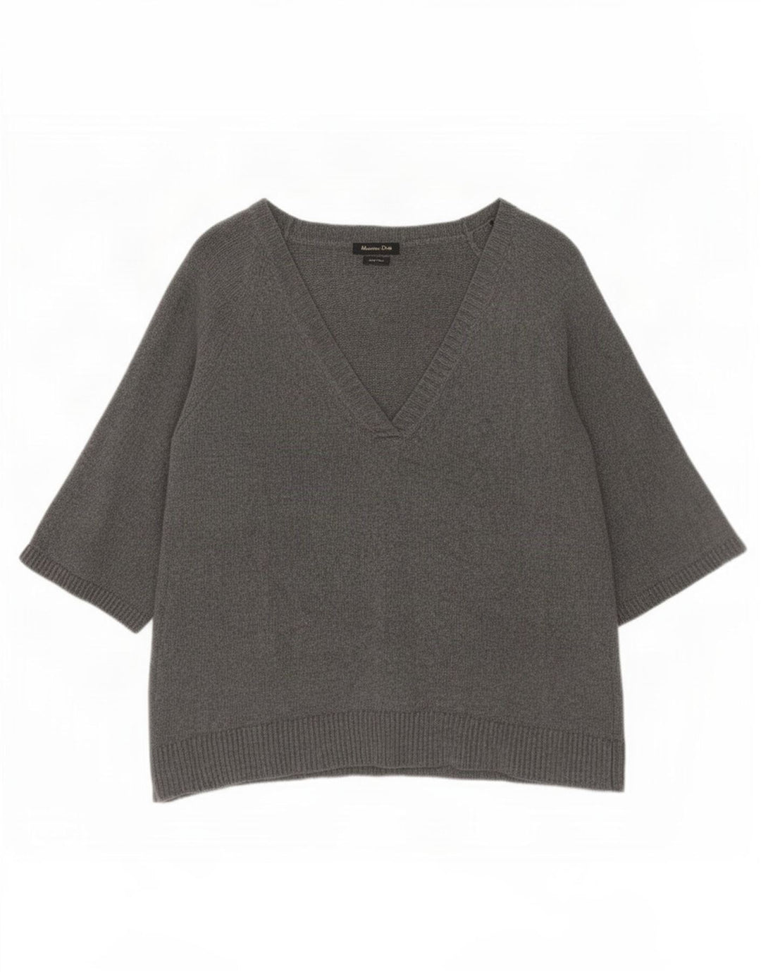Sweter damski Massimo Dutti z rękawem 3/4 i dekoltem w kształcie litery V, UK 14, średni szary
