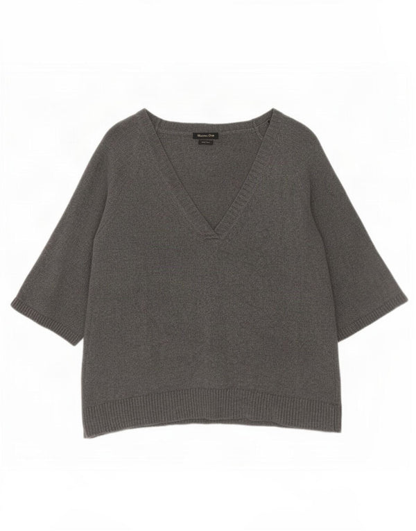 Sweter damski Massimo Dutti z rękawem 3/4 i dekoltem w kształcie litery V, UK 14, średni szary