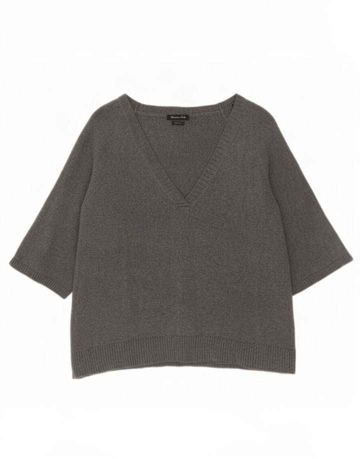 Sweter damski Massimo Dutti z rękawem 3/4 i dekoltem w kształcie litery V, UK 14, średni szary
