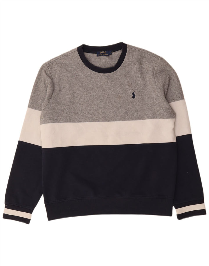 Bluza męska Polo Ralph Lauren, duża, szara, z blokami kolorów, poliester
