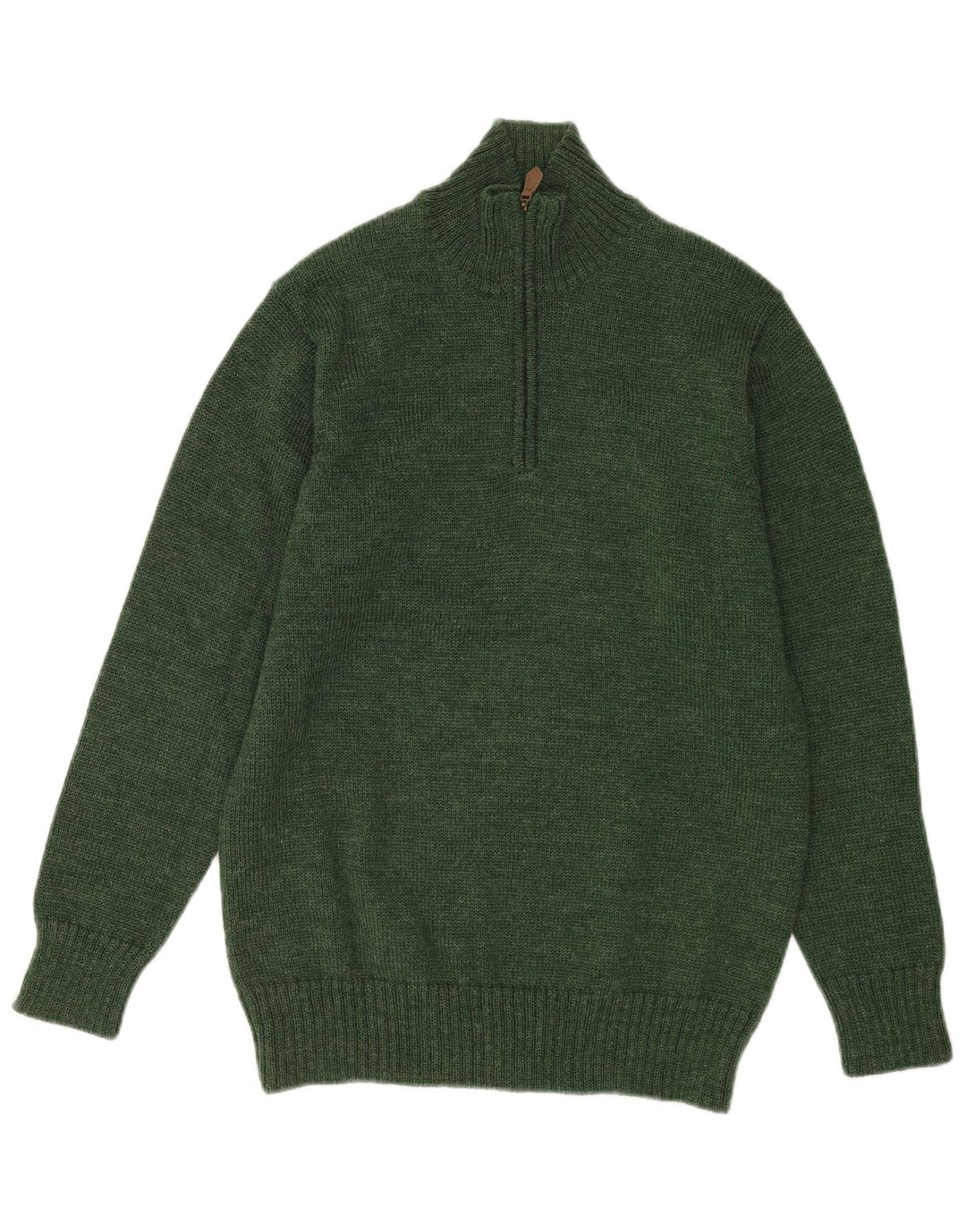 WoolOvers Męski sweter z zamkiem błyskawicznym, średnia zielona wełna
