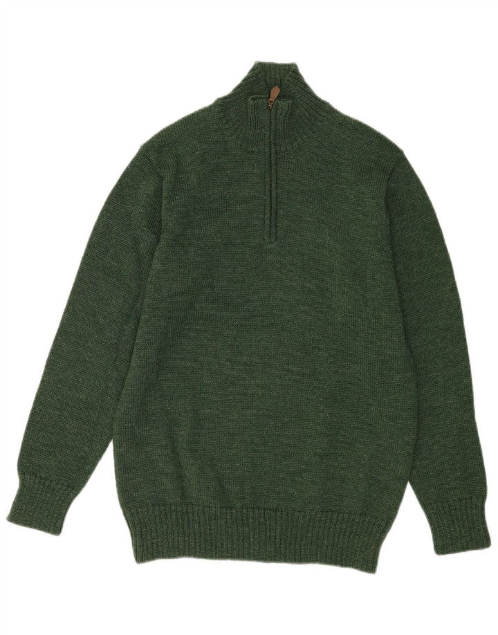 WoolOvers Męski sweter z zamkiem błyskawicznym, średnia zielona wełna