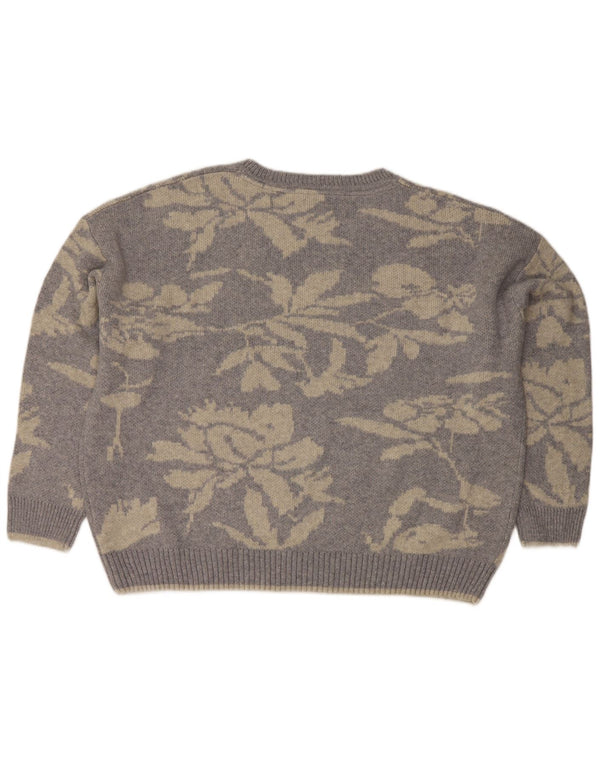Fat Face Womens Crew Neck Jumper Sweater UK 22 3XL Grey Floral Cotton