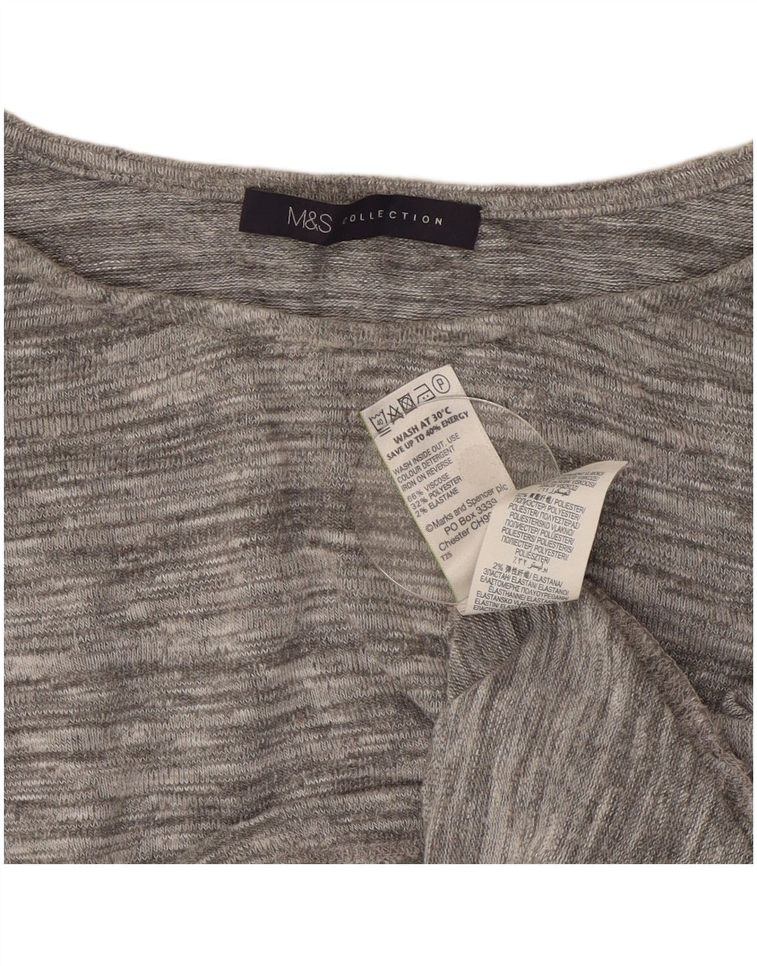 Marks & Spencer Damski top z rękawem 3/4, UK 12, średnioszary, nakrapiany wiskoza
