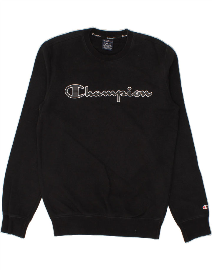 CHAMPION Mens Graphic Sweatshirt Jumper XS Black Cotton Vintage Champion and Second-Hand Champion from Messina Hembry 
