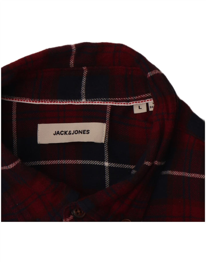 Męska koszula flanelowa JACK & JONES, duża, bordowa, bawełniana w kratę