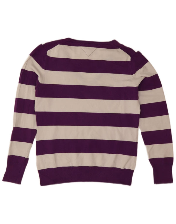 Damski sweter Tommy Hilfiger z dekoltem w kształcie litery V, UK 16, duże fioletowe paski