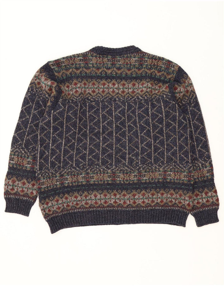 Marks & Spencer Męski sweter z okrągłym dekoltem, średni granatowy Fair Isle