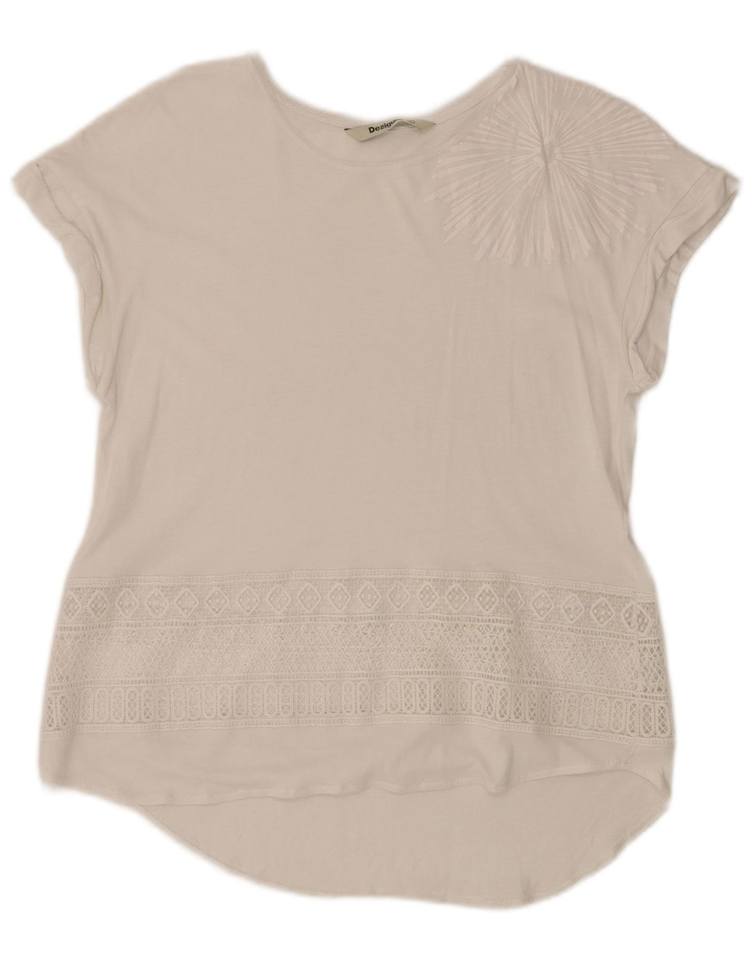 Damska bluzka z grafiką DESIGUAL Top UK 12 Średni biały geometryczny