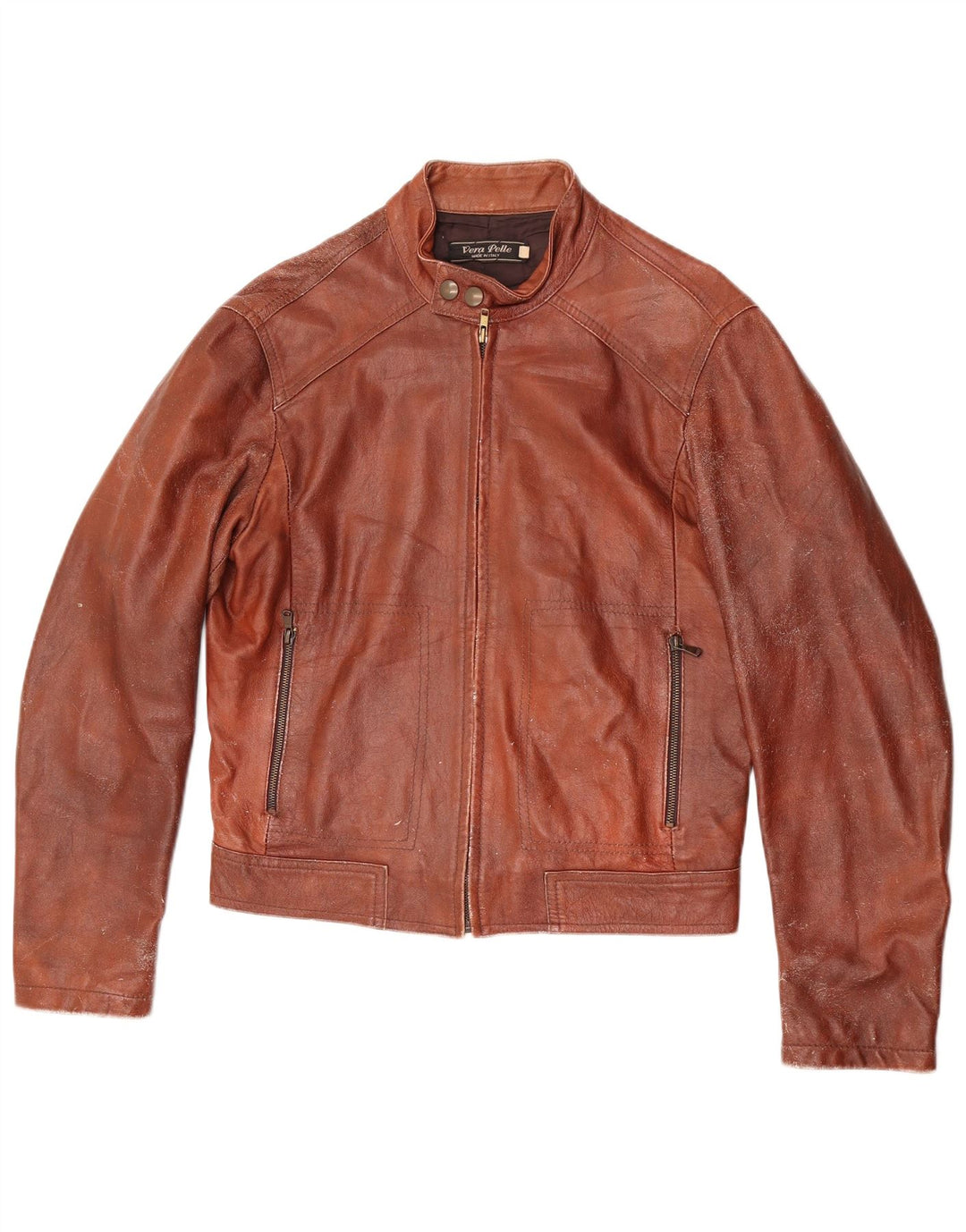Damska kurtka skórzana w stylu vintage IT 48 XL, brązowa skóra