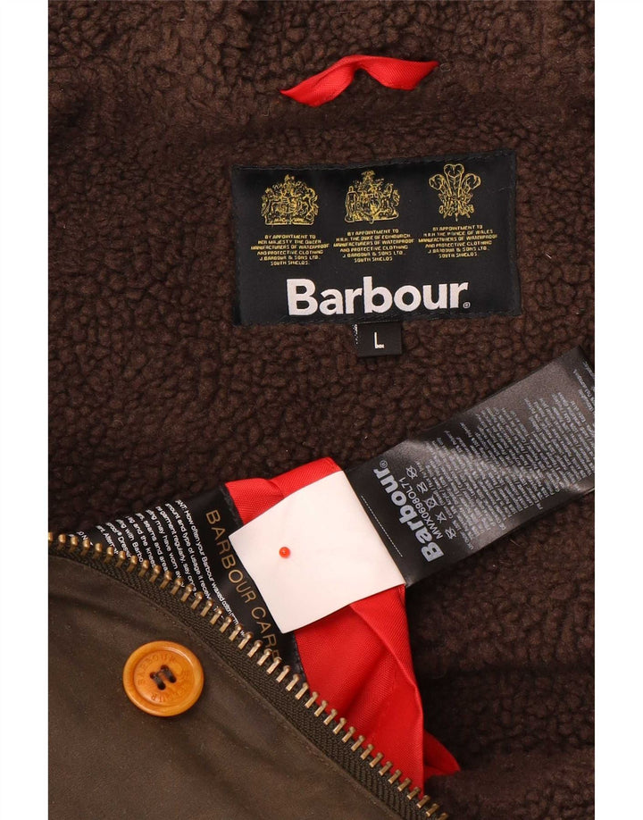 Męska kurtka z kapturem i woskowaną bawełną Barbour UK 40, duża brązowa