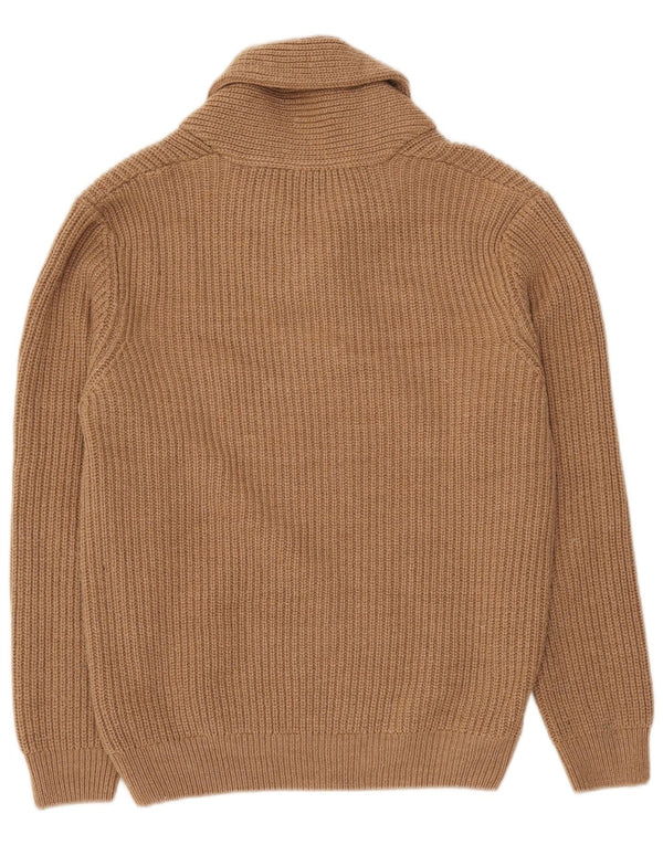 Męski sweter Zara z szalowym dekoltem, duży, beżowy, akrylowy