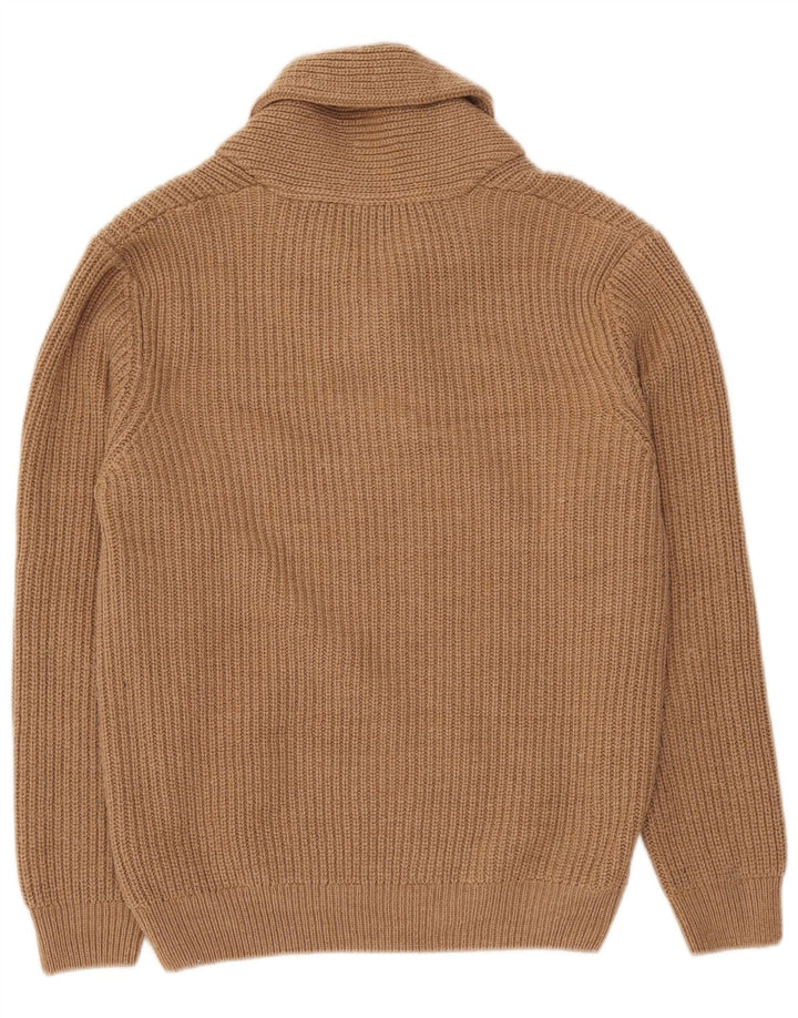 Męski sweter Zara z szalowym dekoltem, duży, beżowy, akrylowy