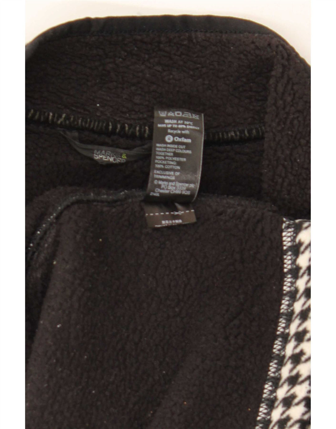 Marks & Spencer Damska kurtka polarowa Sherpa UK 12, średnia czarna pepitka