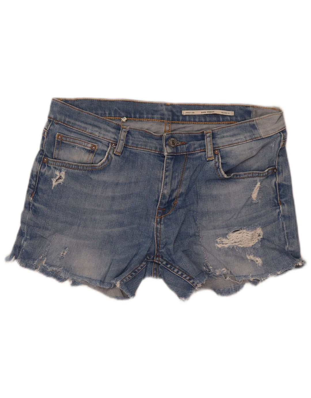 Damskie spodenki jeansowe Zara Mid Rise, o swobodnym kroju, średnie W30, niebieskie