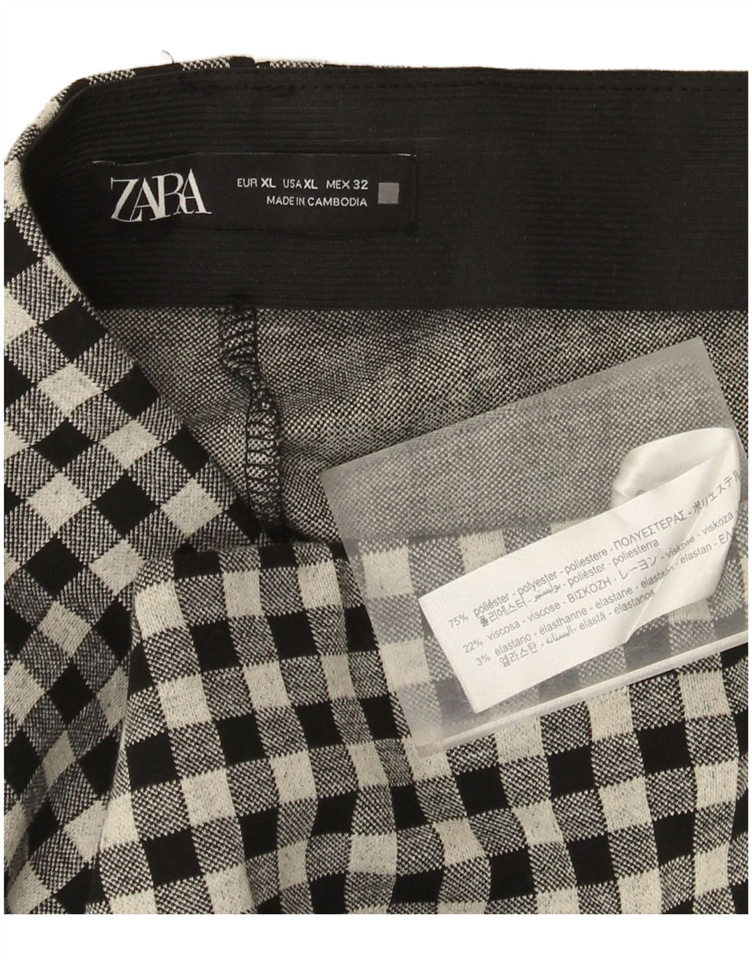 Damskie spodnie typu slim casual Zara XL W32 L27, czarny poliester w kratkę