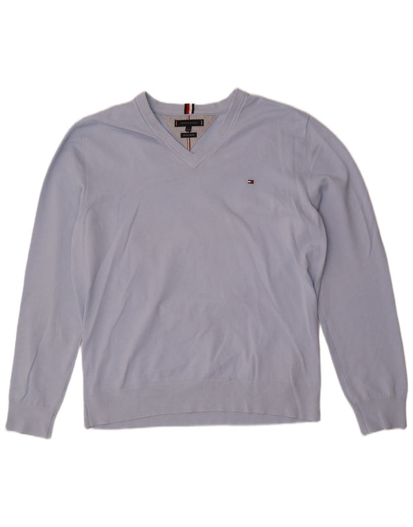 Damski sweter Tommy Hilfiger z dekoltem w kształcie litery V, UK 22 3XL, niebieska bawełna