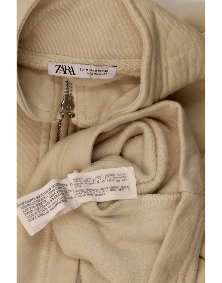 Męska bluza Zara z grafiką i zamkiem błyskawicznym, średnio beżowa, bawełniana