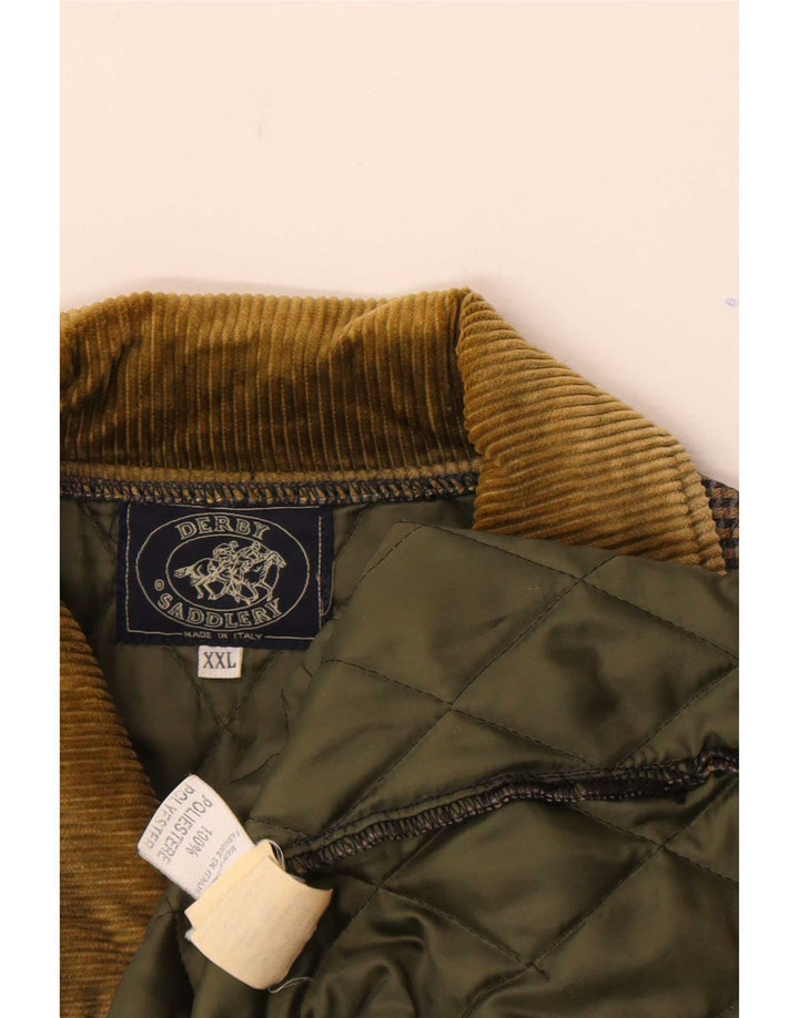 Vintage męska pikowana kurtka UK 44 2XL brązowa w pepitkę poliester