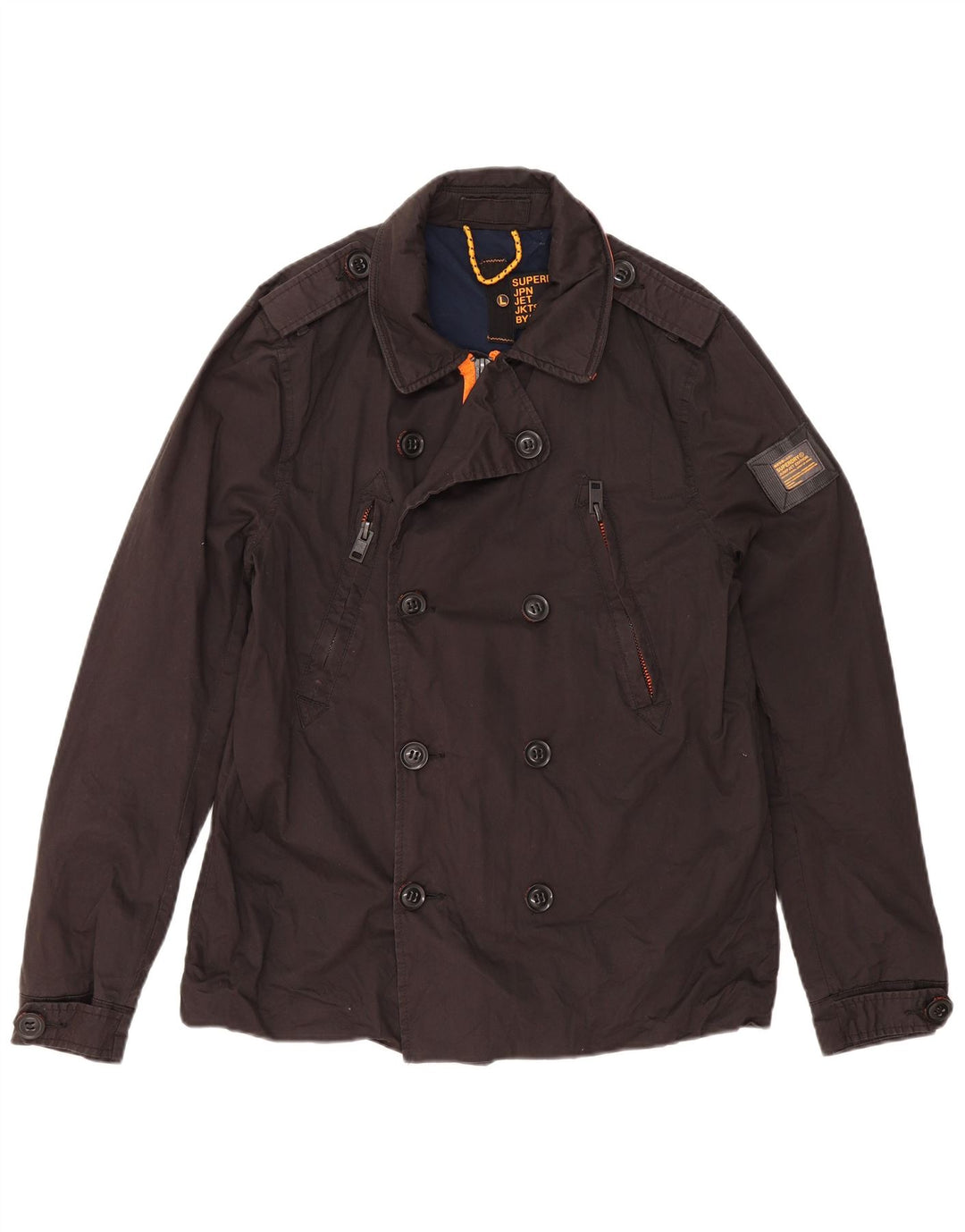 Damski płaszcz grochowy Superdry UK 16, duży, czarny, bawełniany